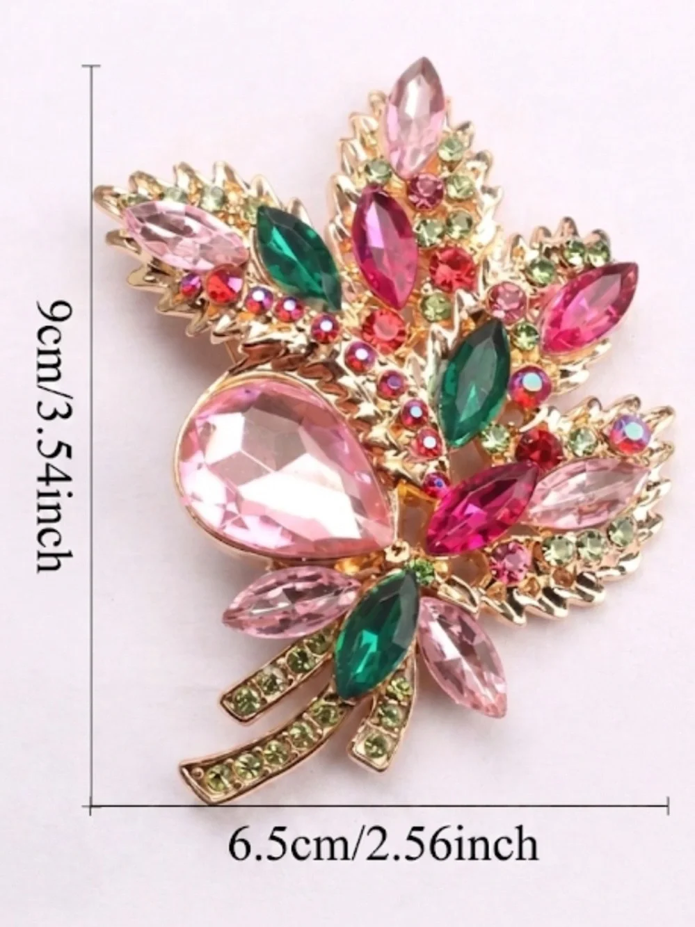 Vintage Style Pink Green Crystal Floral Brooch Statement Flower Jeweled Pin New